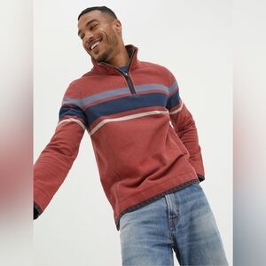 Fat Face Red Washed 100% Cotton Airlie Chest Stripe Sweatshirt